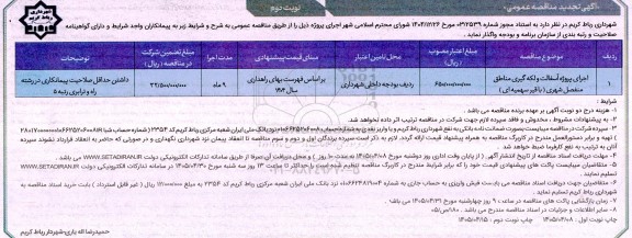مناقصه اجرای پروژه آسفالت و لکه گیری سطح شهر (با قیر سهمیه‌ای) تجدید نوبت دوم