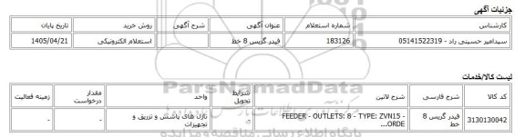استعلام الکترونیکی، فیدر گریس 8 خط