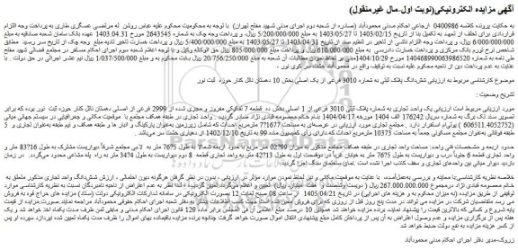 مزایده یک واحد تجاری به شماره پلاک ثبتی 3010 فرعی از 1 اصلی