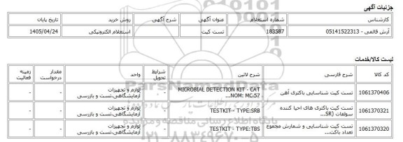 استعلام الکترونیکی، تست کیت