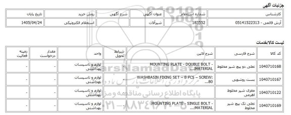 استعلام الکترونیکی، شیرآلات