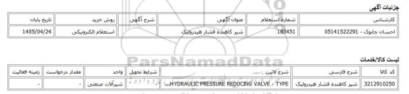 استعلام الکترونیکی، شیر کاهنده فشار هیدرولیک