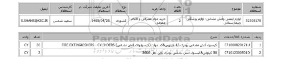 استعلام لوازم ایمنی وآتش نشانی- لوازم پزشکی وبیمارستانی