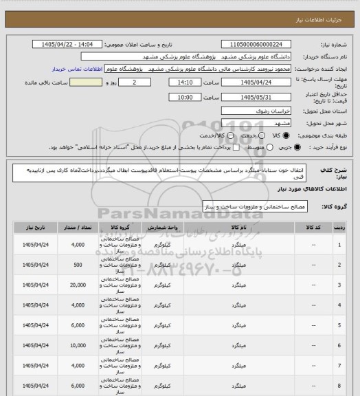 استعلام انتقال خون سناباد-میلگرد براساس مشخصات پیوست-استعلام فاقدپیوست ابطال میگردد.پرداخت2ماه کاری پس ازتاییدیه فنی