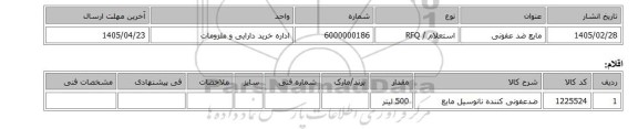 استعلام، مایع ضد عفونی