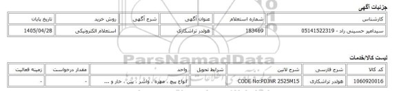 استعلام الکترونیکی، هولدر تراشکاری