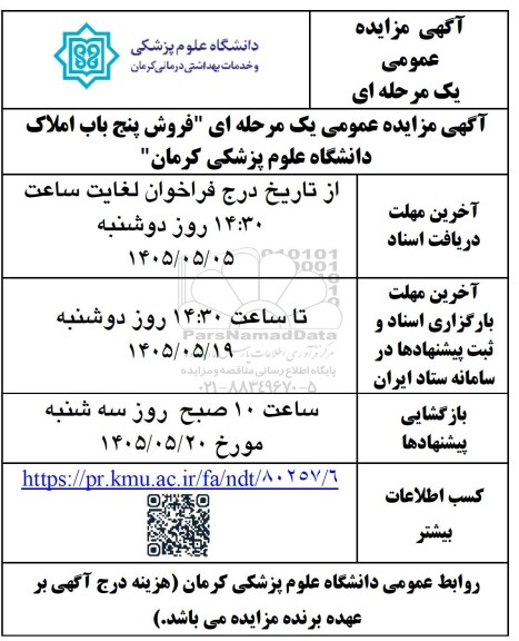 مزایده فروش پنج باب املاک 