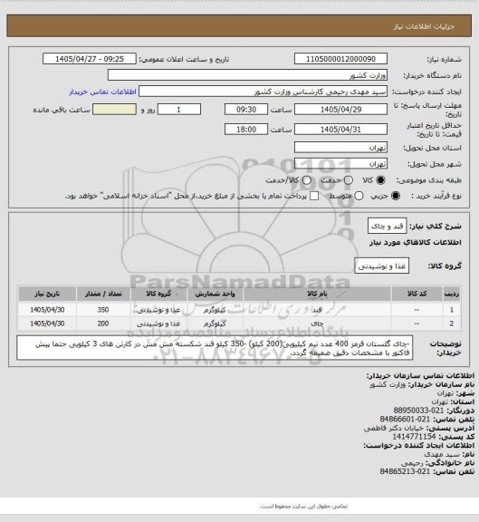 استعلام قند و چای