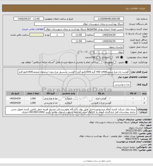 استعلام گوشت ران مرغ منجمد400تا 450 گرم 1000کیلو گرم +گوشت شنسیل مرغ بدون استخوان منجمد1000کیلو گرم