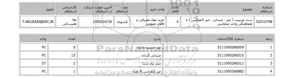 استعلام ست مدیریت ( میز ، صندلی ، میز کنفرانس ) با هماهنگی واحد متقاضی