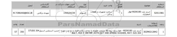 استعلام استد بلت M20X180 فوق اضطراری