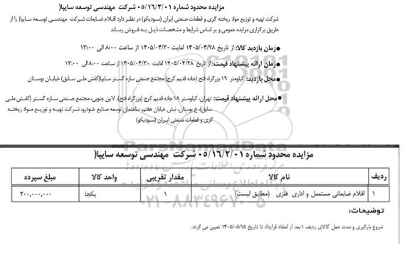 مزایده اقلام ضایعاتی مستعمل و اداری