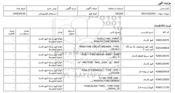استعلام الکترونیکی، انواع فیوز