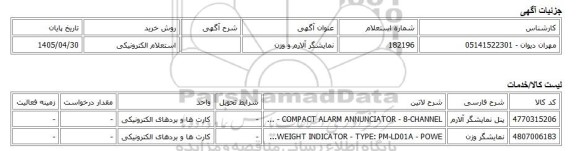 استعلام الکترونیکی، نمایشگر آلارم و وزن