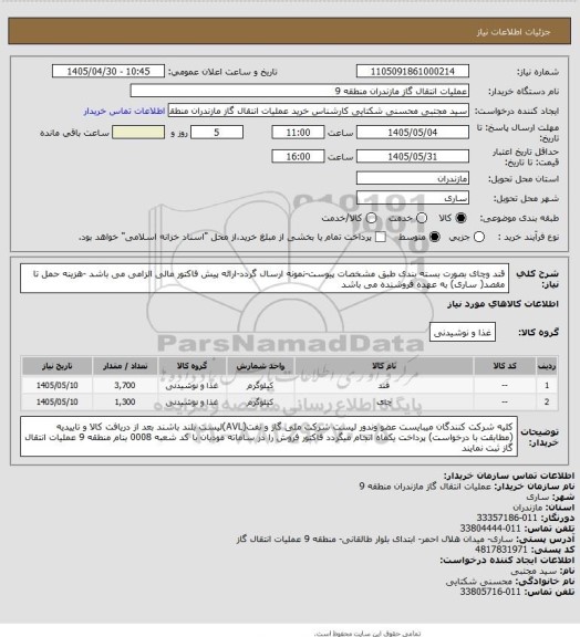 استعلام قند وچای بصورت بسته بندی، سامانه ستاد