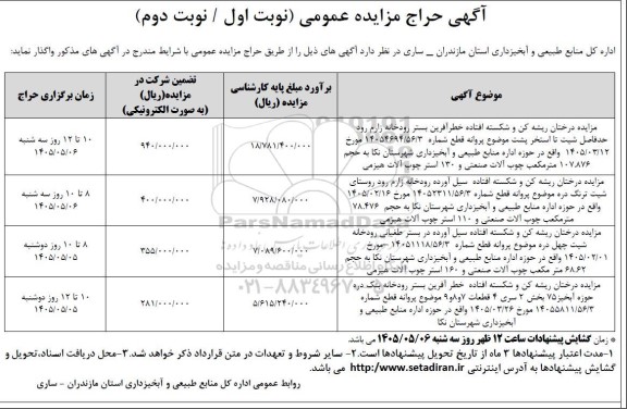 مزایده درختان ریشه کن و شکسته افتاده خطرآفرین....