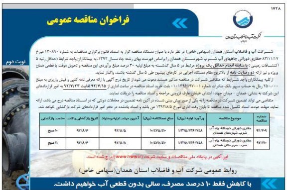 حفاری دورانی چاههای آب شرب شهرستان همدان 