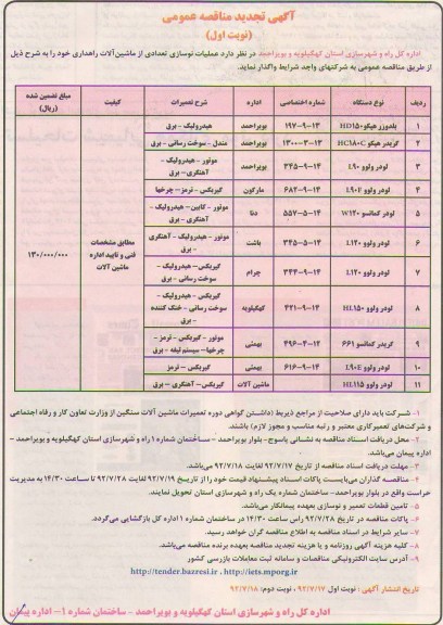 واگذاری ماشین آلات راهداری 