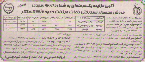 فروش محصول سردرختی باغات مرکبات حدود 599.2 هکتار 