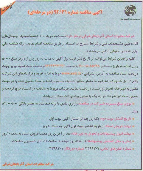 خرید 50.000 عدد اسپلیتر ترمینال های MDF