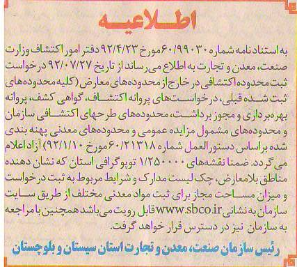 ثبت محدوده اکتشافی در خارج از محدوده های معارض 