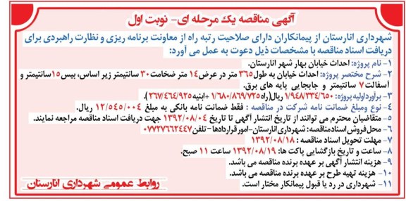  احداث خیابان بهار شهر انارستان