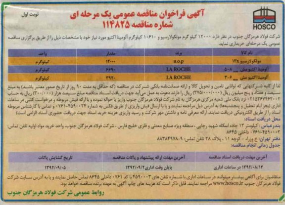 خرید  12000 کیلوگرم مولکولارسیو و 10610 کیلوگرم آلومینا اکتیو 