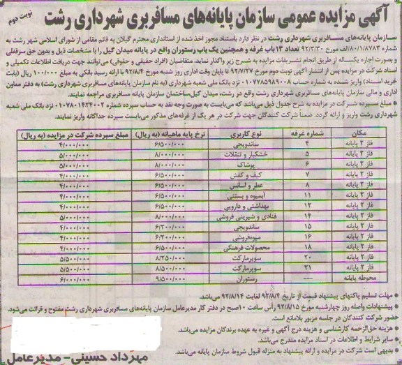 تعداد 13 باب غرفه و همچنین یک باب رستوران واقع در پایانه میدان گیل 