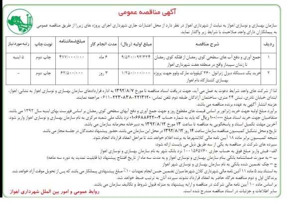 جمع آوری و دفع آب های سطحی کوی رمضان از فلکه کوی رمضان تا زندان سپیدار واقع در منطقه هفت شهرداری اهواز