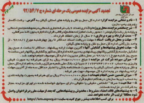 واگذاری تعداد 6 باب غرفه تجاری خدماتی