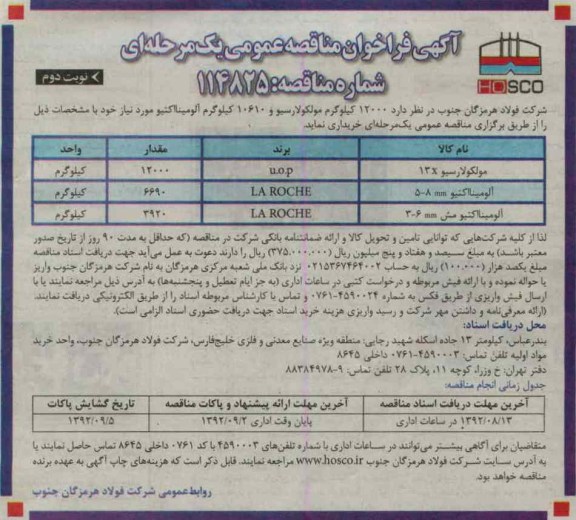 خرید  12000 کیلوگرم مولکولارسیو و 10610 کیلوگرم آلومینا اکتیو 