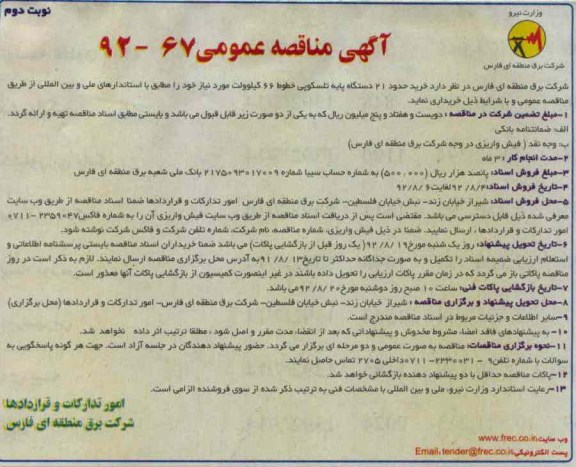خرید حدود 21 دستگاه پایه تسلکوپی خطوط 66 کیلوولت 