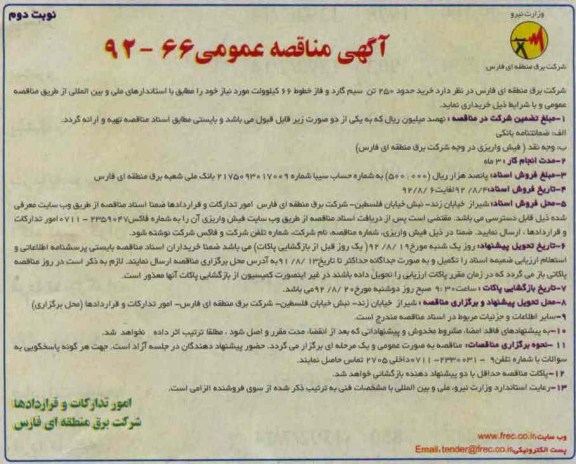 خرید حدود 250 تن سیم گارد و فاز خطوط 66 کیلوولت  