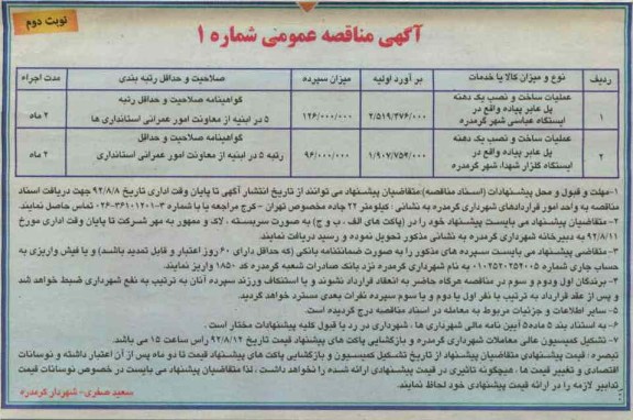  عملیات ساخت و نصب یک دهنه پل عابر پیاده واقع در ایستگاه عباسی شهر گرمدره 