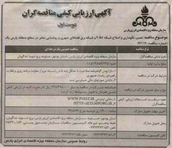 تعمیر، نگهداری و اصلاح شبکه 20KV و شبکه برق فضاهای شهری 