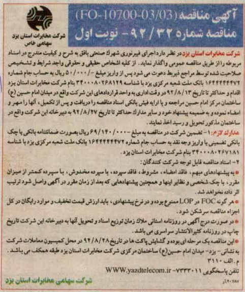 اجرای فیبرنوری شهرک صنعتی بافق 