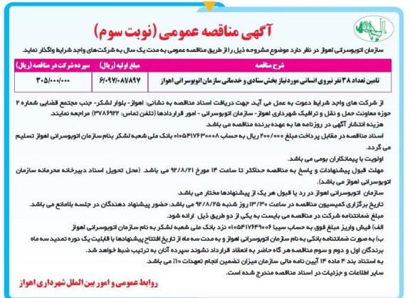 تامین تعداد 38 نفر نیروی انسانی ...