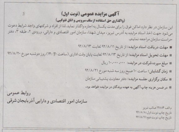 واگذاری حق استفاده از سلف سرویس و اتاق فتوکپی