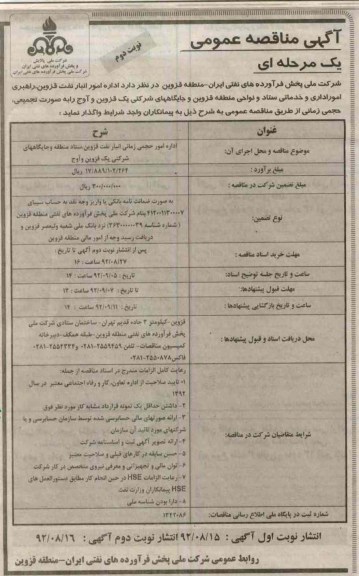 اداره امور حجمی زمانی انبار نفت قزوین
