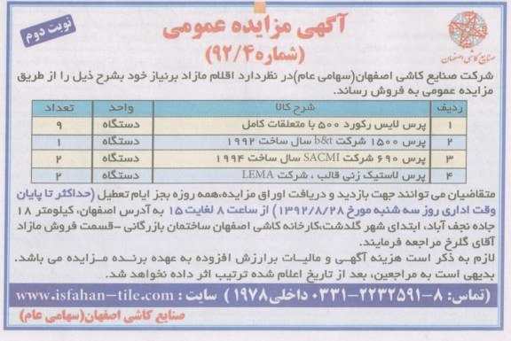 پرس لایس رکورد 500 با متعلقات کامل ، پرس لاستیک زنی قالب ، شرکت LEMA و ...