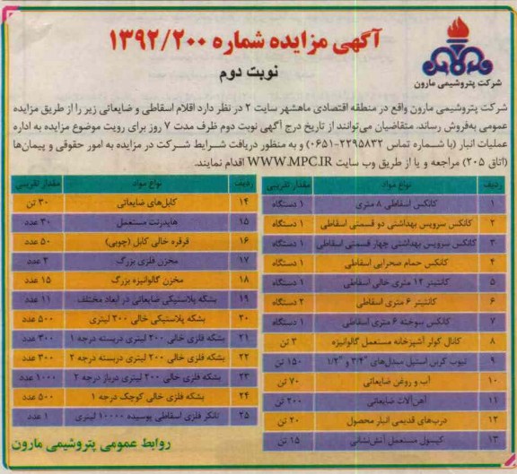 فروش اقلام اسقاطی و ضایعاتی