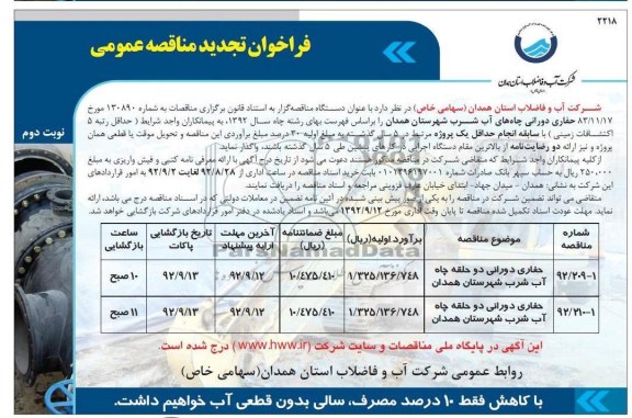  حفاری دورانی دو حلقه چاه آب شرب شهرستان همدان....
