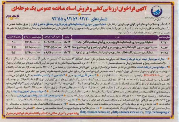 عملیات برون سپاری کلیه فعالیتهای بهره برداری در مناطق