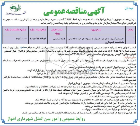 جدول گذاری و تعویض جداول فرسوده در حوزه خدماتی منطقه سه شهرداری