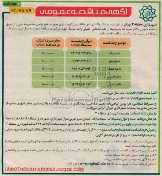 عملیات واگذاری امور نظافت و پاکیزه سازی معابر در سطح نواحی 