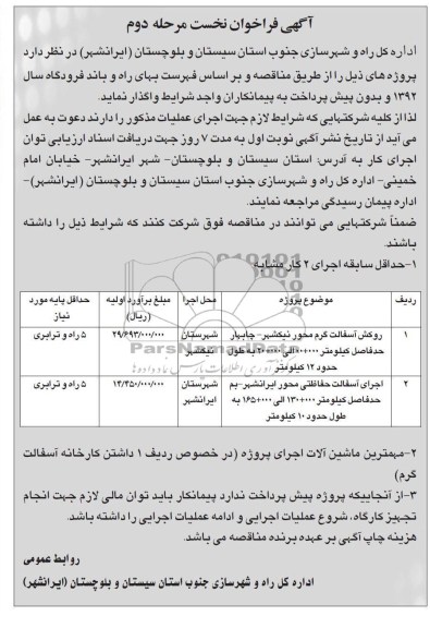 روکش آسفالت گرم محور نیکشهر - چابهار...