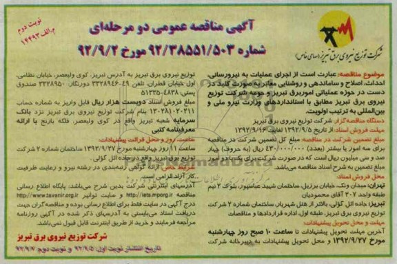 اجرای عملیات به نیرورسانی احداث, اصلاح و ساماندهی و روشنایی معابر ....