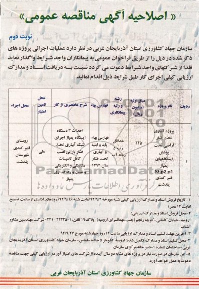پروژه آبیاری تحت فشار اراضی تحت پوشش ایستگاههای پمپاژ P3,P2,P1