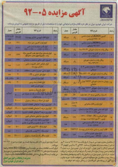 فروش اقلام مازاد و ضایعاتی