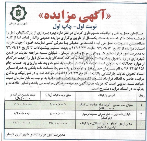 بهره برداری از پارکینگ